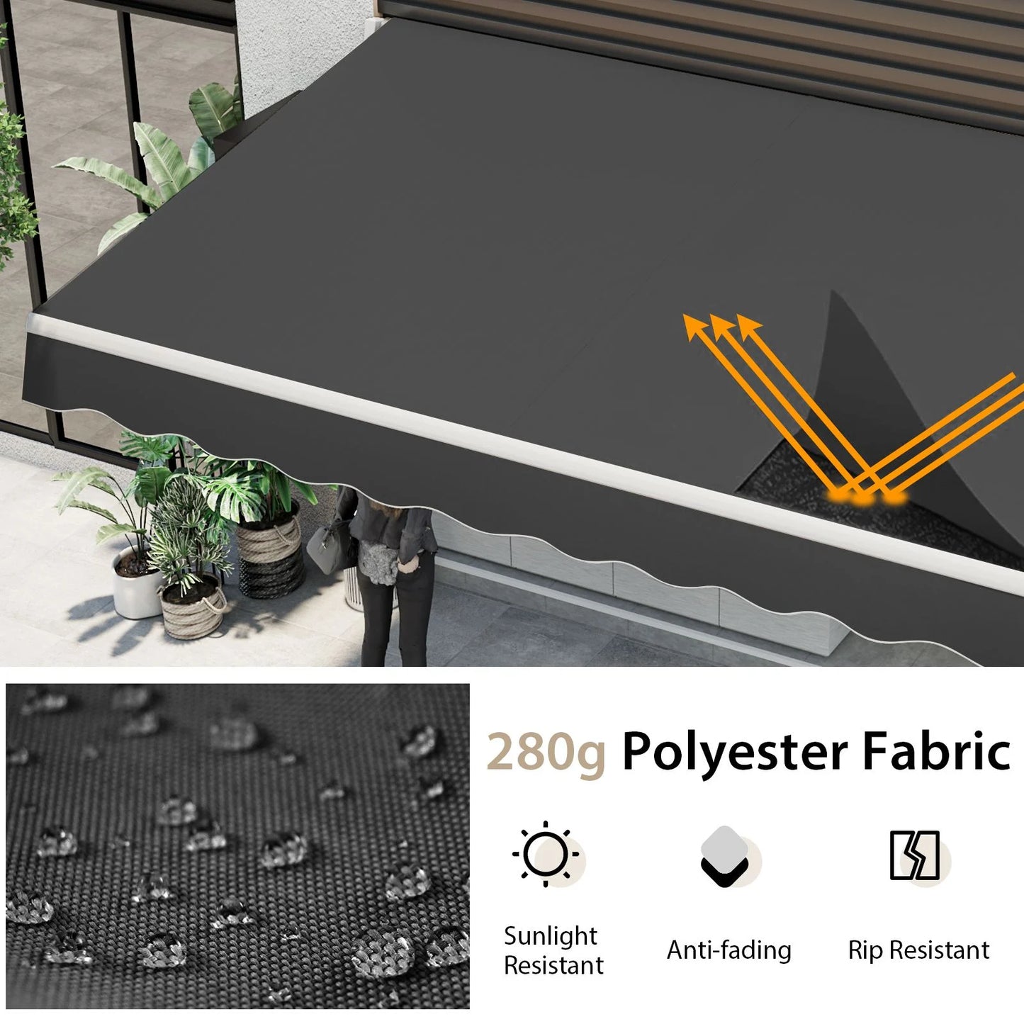 3.6 x 3 m Patio Retractable Awning with Manual Crank Handle