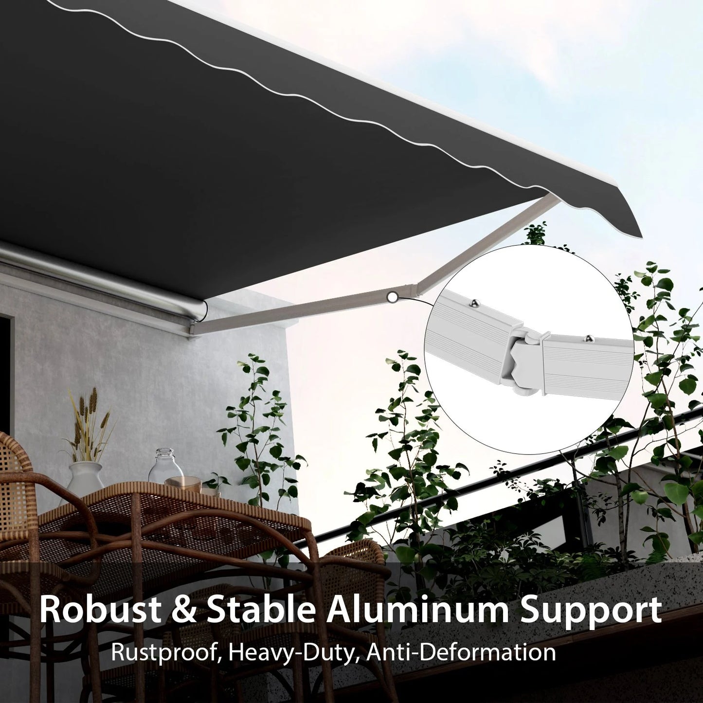 3.6 x 3 m Patio Retractable Awning with Manual Crank Handle