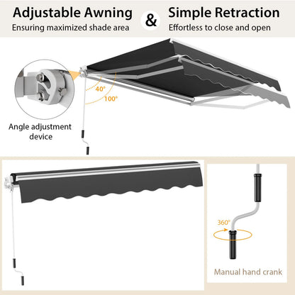 3.6 x 3 m Patio Retractable Awning with Manual Crank Handle