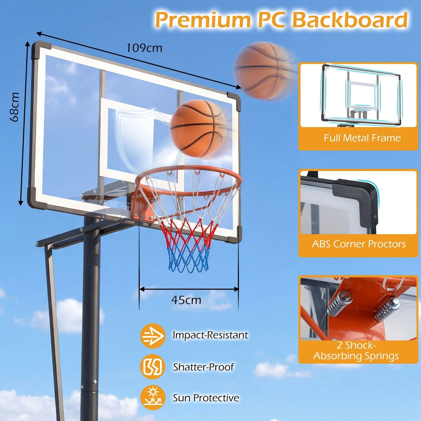 Portable Basketball Hoop with Shatterproof Backboard