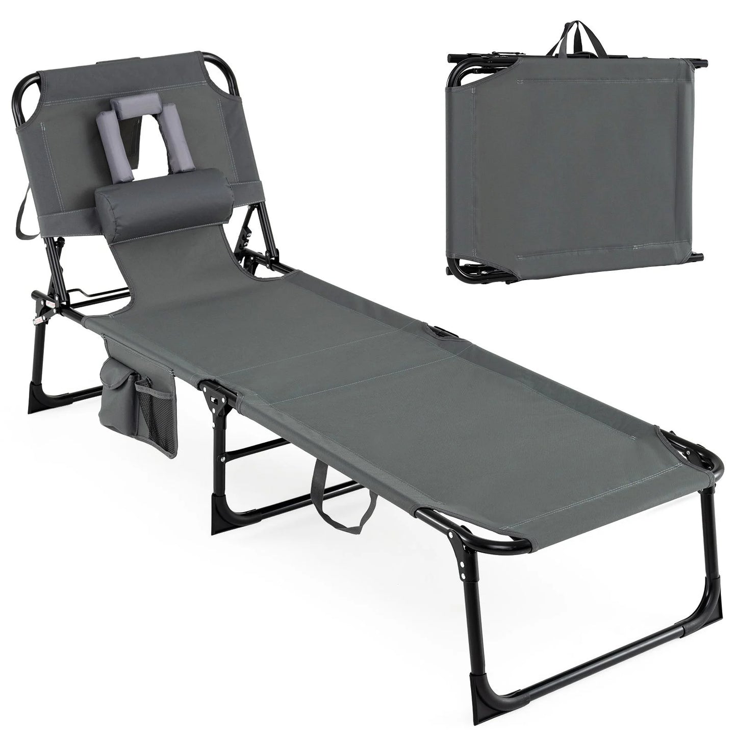 Folding Sun Lounger with Face Hole, 4-Position Adjustable Outdoor Chaise Lounge Chair