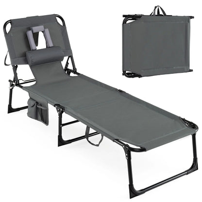 Folding Sun Lounger with Face Hole, 4-Position Adjustable Outdoor Chaise Lounge Chair