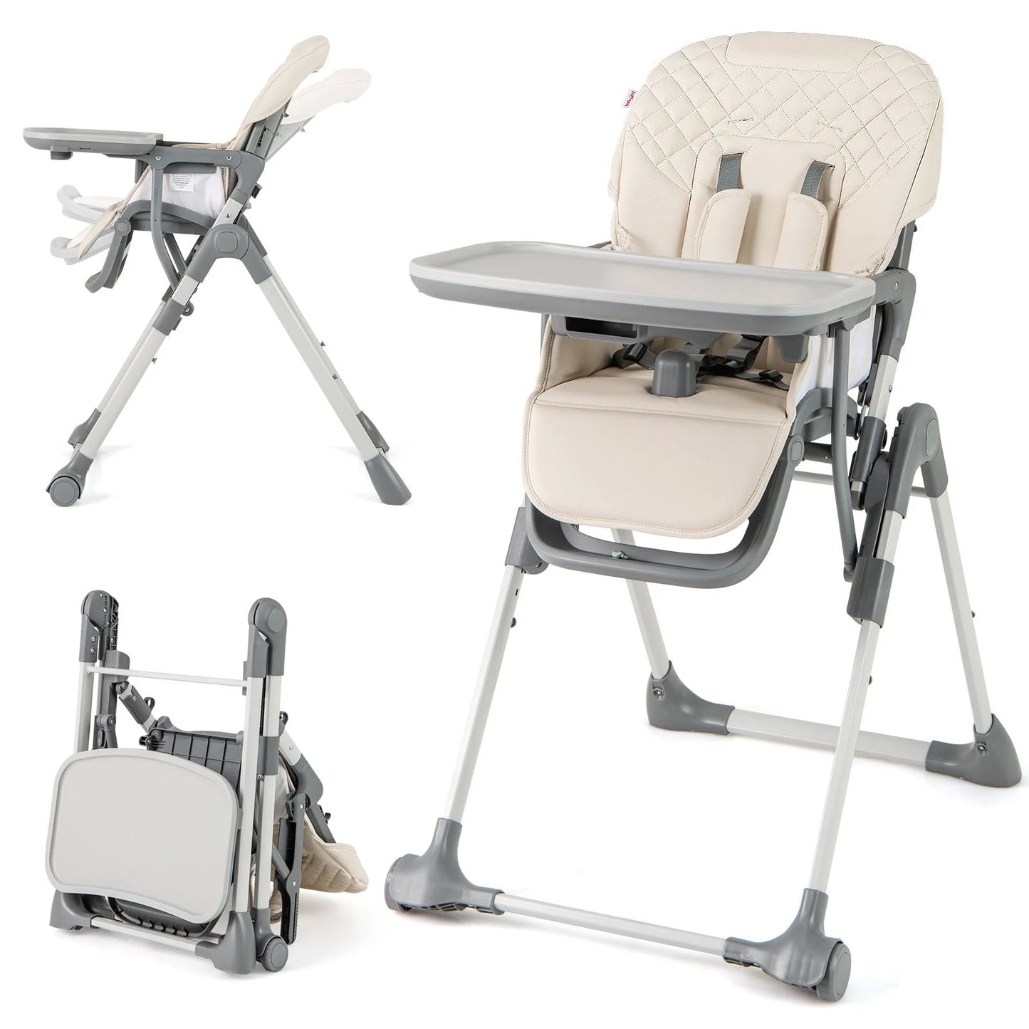 Portable Adjustable Highchair with Footrest and Detachable Tray for Babies