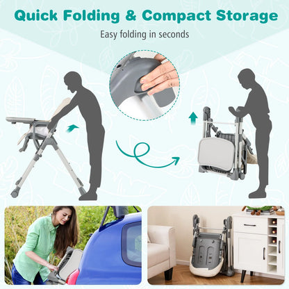 Portable Adjustable Highchair with Footrest and Detachable Tray for Babies