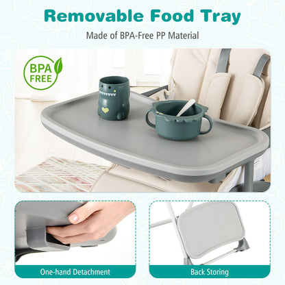 Portable Adjustable Highchair with Footrest and Detachable Tray for Babies