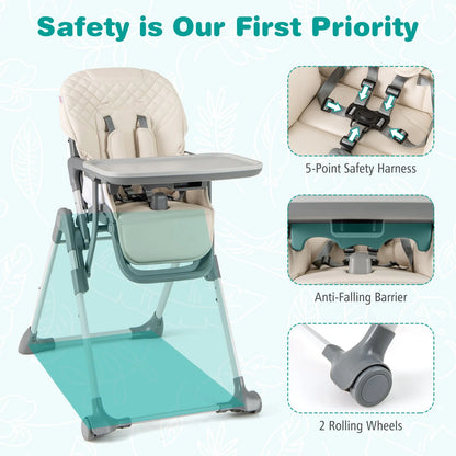 Portable Adjustable Highchair with Footrest and Detachable Tray for Babies