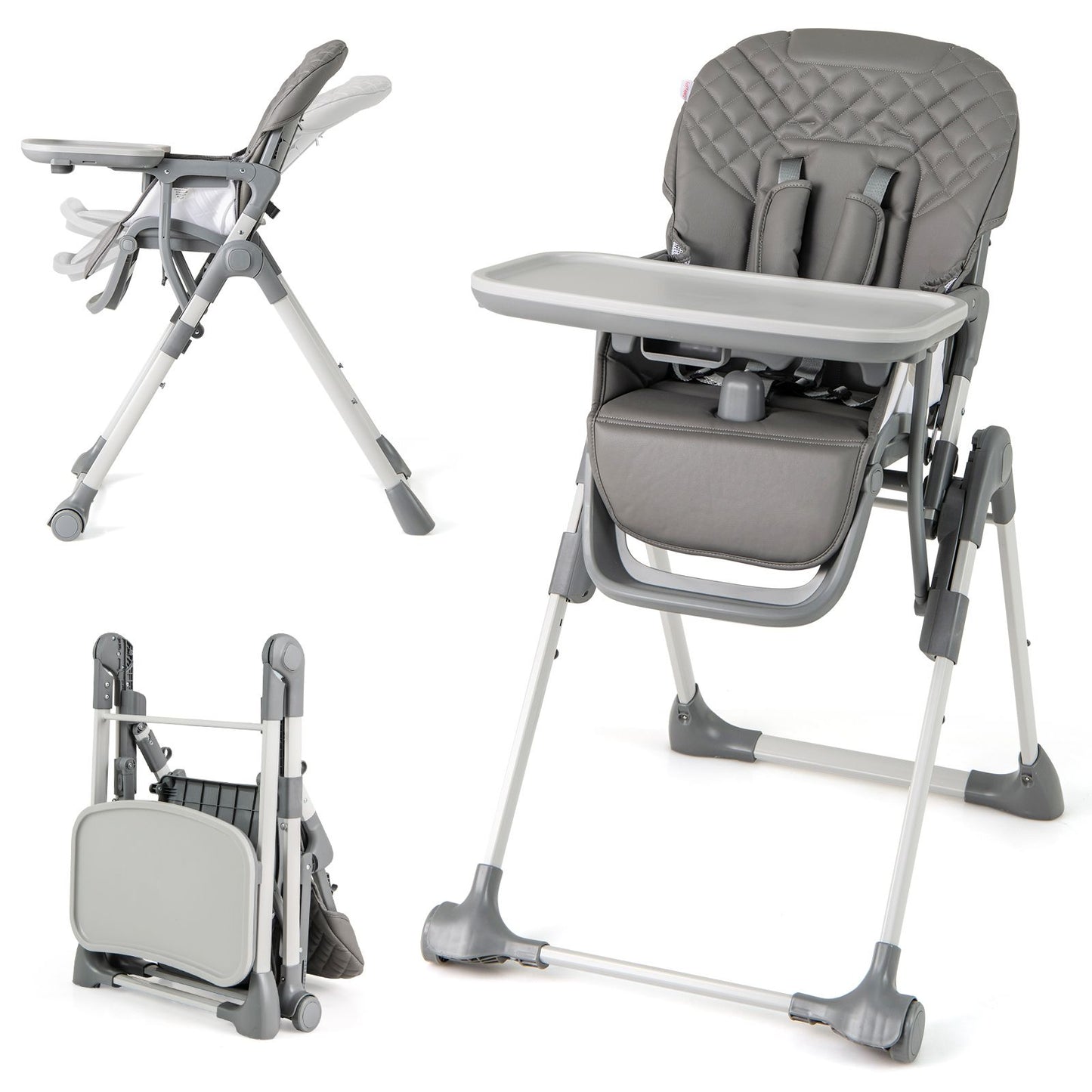 Portable Adjustable Highchair with Footrest and Detachable Tray for Babies