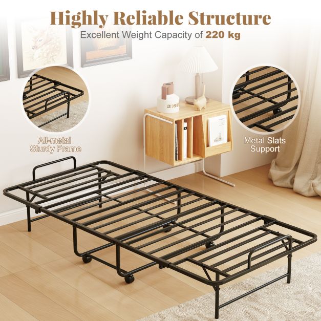 Portable Foldable Guest Bed with Heavy-duty Metal Frame and Mattress