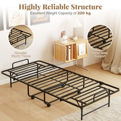 Portable Foldable Guest Bed with Heavy-duty Metal Frame and Mattress