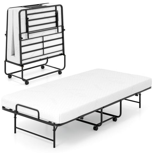 Portable Foldable Guest Bed with Heavy-duty Metal Frame and Mattress