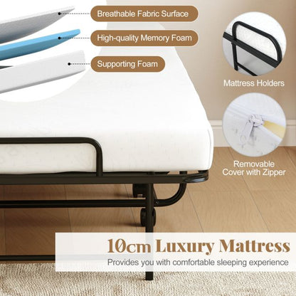 Portable Foldable Guest Bed with Heavy-duty Metal Frame and Mattress