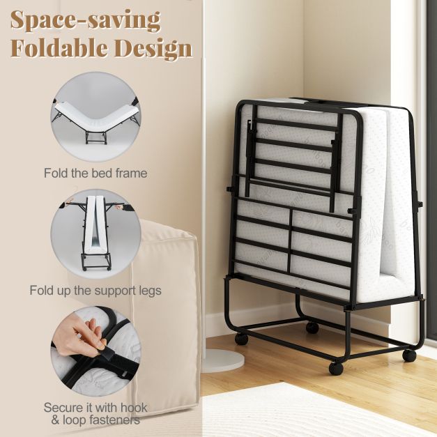 Portable Foldable Guest Bed with Heavy-duty Metal Frame and Mattress
