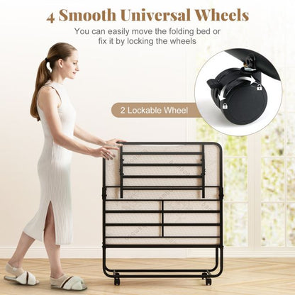Portable Foldable Guest Bed with Heavy-duty Metal Frame and Mattress