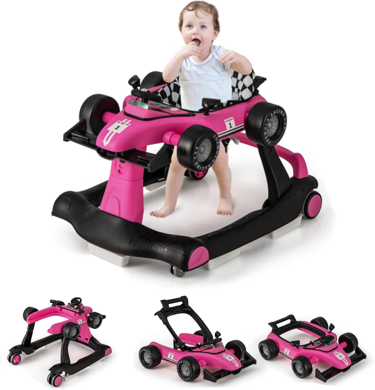 Foldable Push Along Walkers with Adjustable Height & Speed, Music, Lights