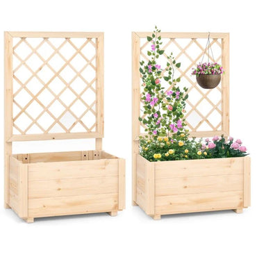 Raised Garden Bed with Lattice Trellis Wooden Elevated Planter Box