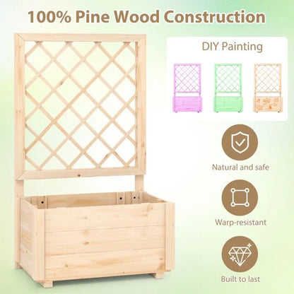 Raised Garden Bed with Lattice Trellis Wooden Elevated Planter Box