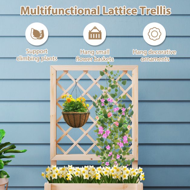 Raised Garden Bed with Lattice Trellis Wooden Elevated Planter Box