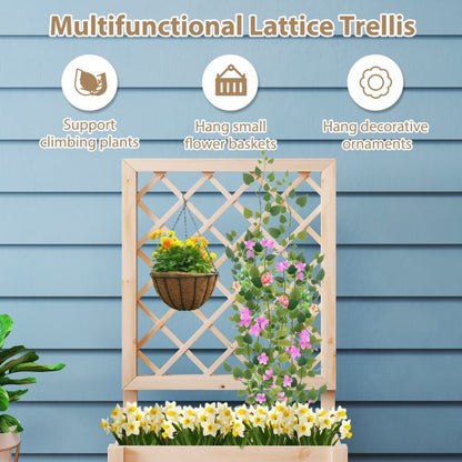 Raised Garden Bed with Lattice Trellis Wooden Elevated Planter Box