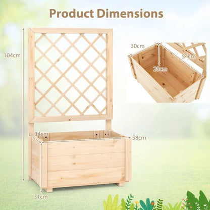 Raised Garden Bed with Lattice Trellis Wooden Elevated Planter Box
