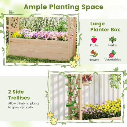 Raised Garden Bed with Lattice Trellises Hanging Roof Drainage