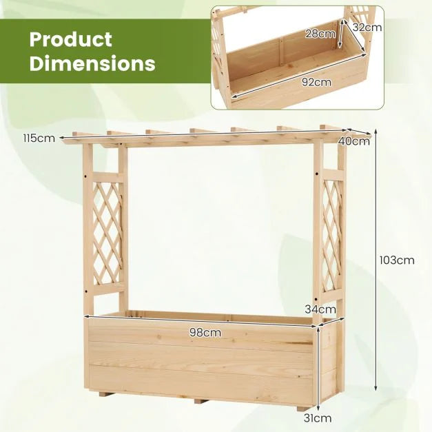 Raised Garden Bed with Lattice Trellises Hanging Roof Drainage