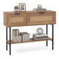 Rattan Console Table Boho Entryway Table with Flip Doors