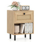 Rattan Nightstand with Drawer and Open Storage Shelf for Living Room