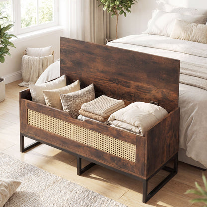 Rattan Storage Chest Wicker Shoe Bench with Padded Seat
