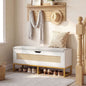 Rattan Storage Chest Wicker Shoe Bench with Padded Seat