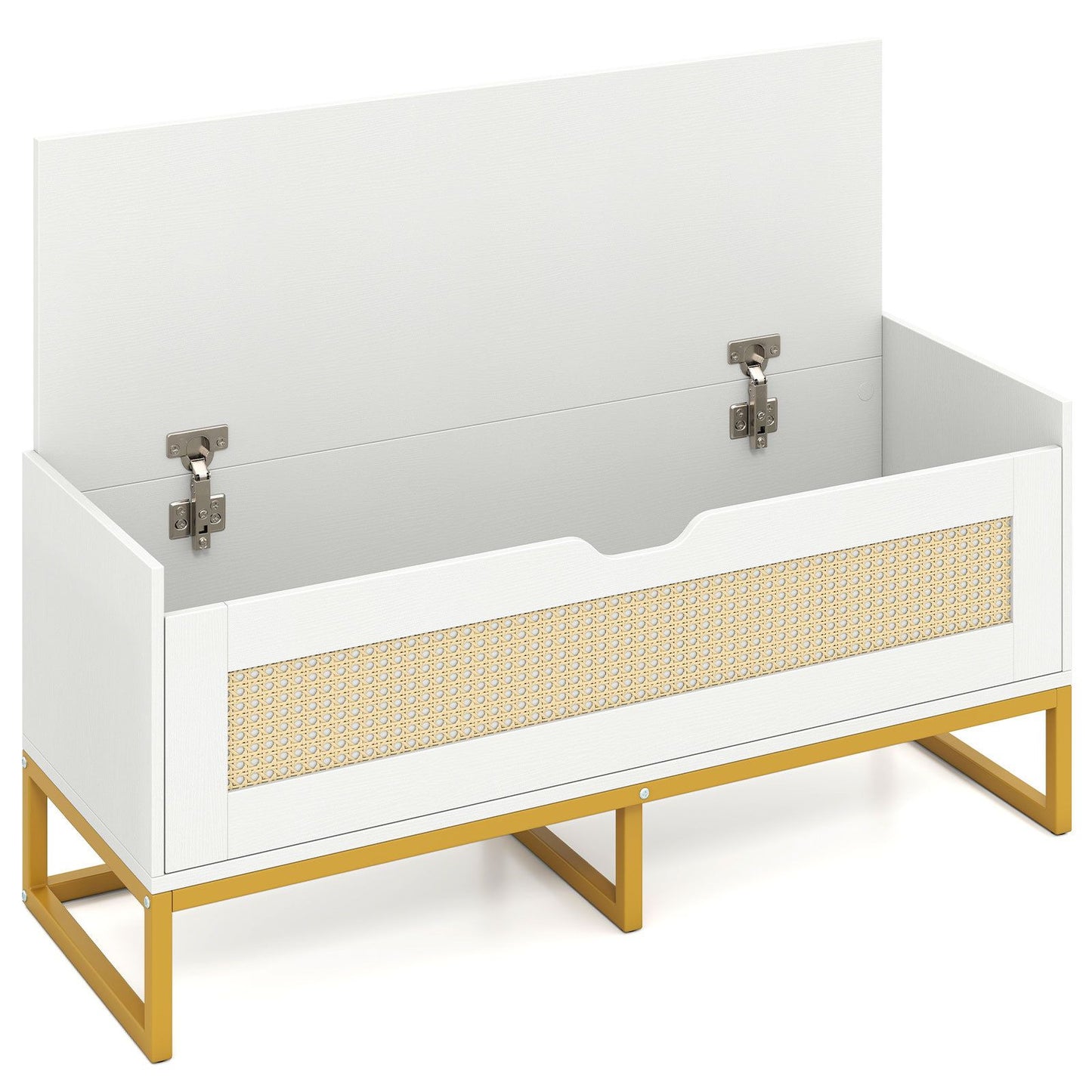 Rattan Storage Chest Wicker Shoe Bench with Padded Seat