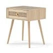 Rattan Nightstand Bedside Table with Drawer and Solid Wood Legs