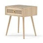 Rattan Nightstand Bedside Table with Drawer and Solid Wood Legs