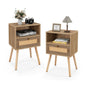 Rattan Nightstand Set of 2 with Rattan Drawer and Open Shelf