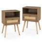 Rattan Nightstand Set of 2 with Rattan Drawer and Open Shelf