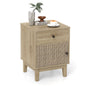 Modern Rattan Nightstand with Storage Drawer and Cabinet