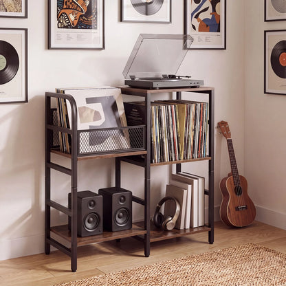 Record Player Stand Holds Up to 180-200 Albums with Vinyl Record Storage