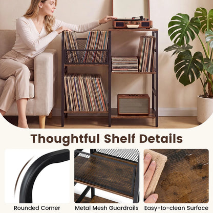 Record Player Stand Holds Up to 180-200 Albums with Vinyl Record Storage