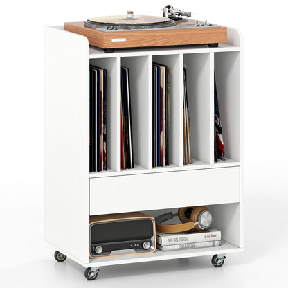 Record Player Stand On Wheels with 5 Compartments for Living Room Bedroom