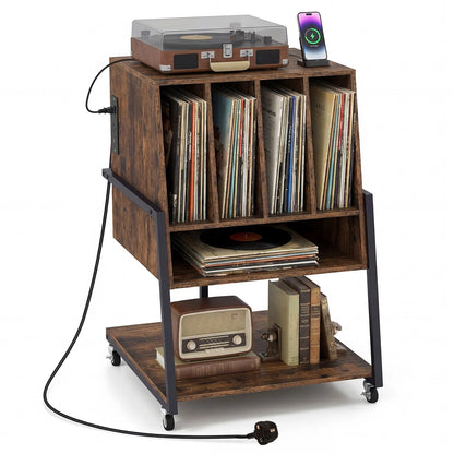 Record Player Stand with Charging Station Turntable Stand with Vinyl Storage Holder