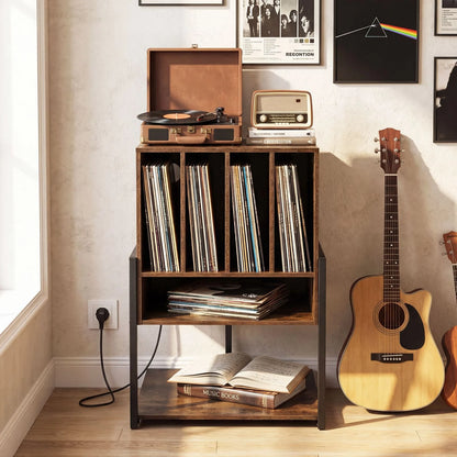 Record Player Stand with Charging Station Turntable Stand with Vinyl Storage Holder