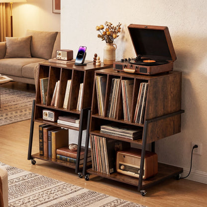 Record Player Stand with Charging Station Turntable Stand with Vinyl Storage Holder