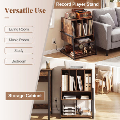 Record Player Stand with Charging Station Turntable Stand with Vinyl Storage Holder