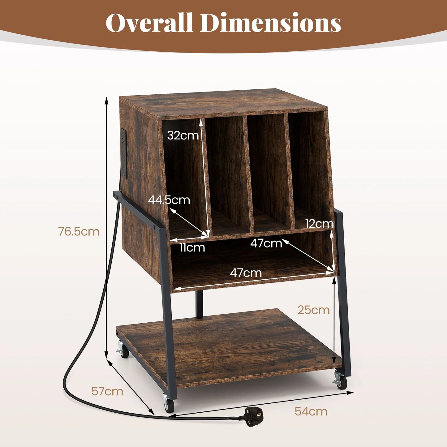 Record Player Stand with Charging Station Turntable Stand with Vinyl Storage Holder