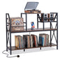 Record Player Stand with Vinyl Storage Power Outlets and Dividers for Albums