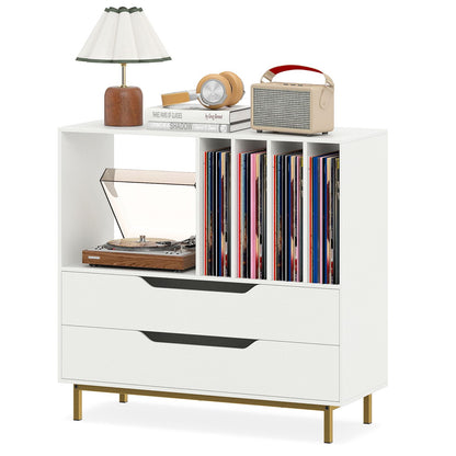 Record Player Stand Mid Century Turntable Stand with Open Compartment