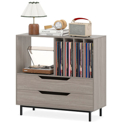 Record Player Stand Mid Century Turntable Stand with Open Compartment