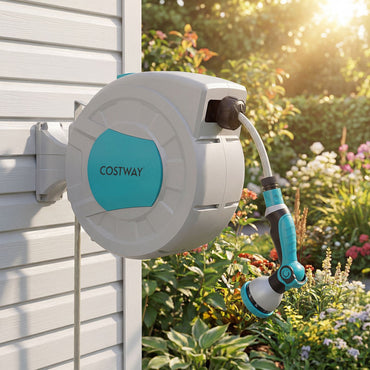 Retractable Hose Reel 20+2M, 10 in 1 Nozzle Wall Mounted Garden Hose with 180° Swivel Bracket