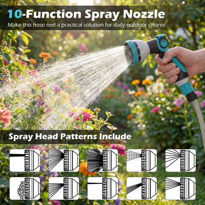Retractable Hose Reel 20+2M, 10 in 1 Nozzle Wall Mounted Garden Hose with 180° Swivel Bracket