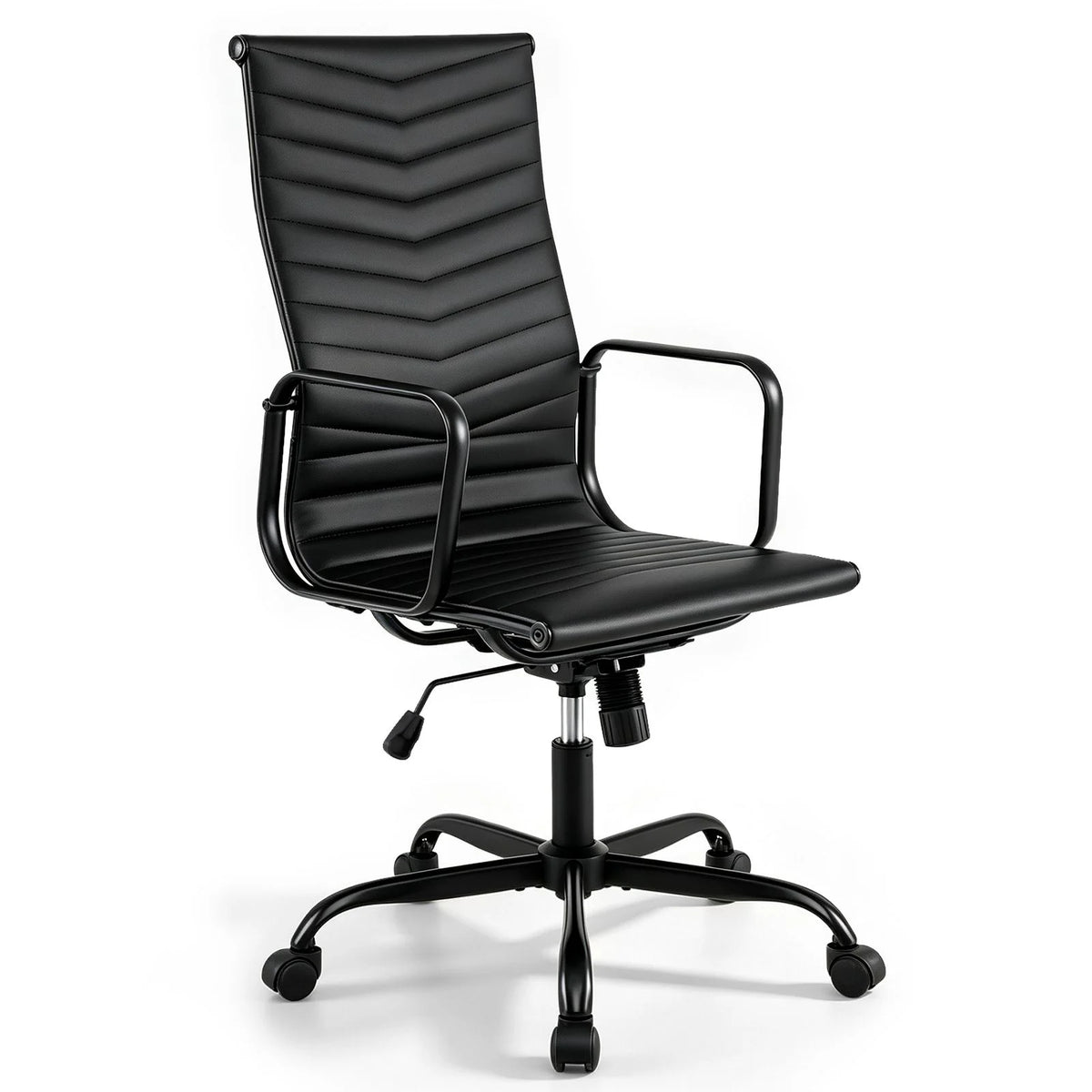 Ribbed Office Chair High Back PU Leather for Home Office with Adjustable Height