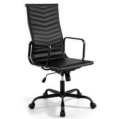 Ribbed Office Chair High Back PU Leather for Home Office with Adjustable Height